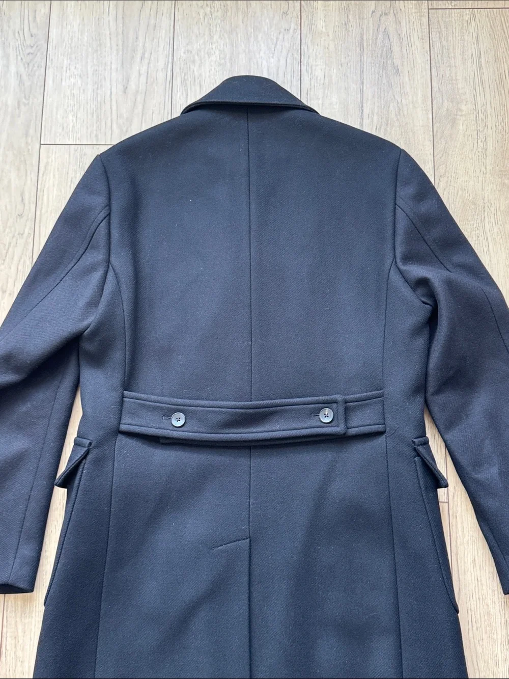 Reiss Caleb Military Overcoat Black Double Breasted Wool Blend Coat Men L NWT